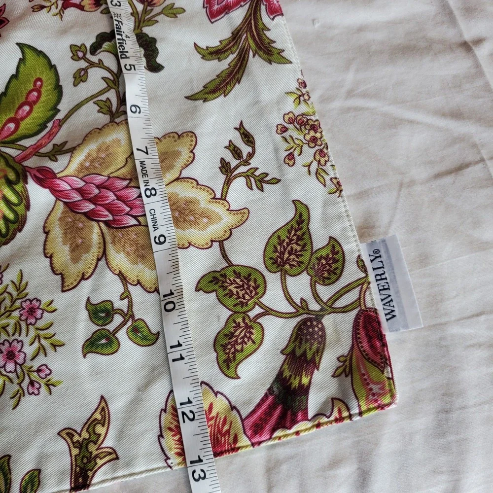 Waverly Reversible Floral Striped Placemats Set of 2 Pink Green Gold Cotton